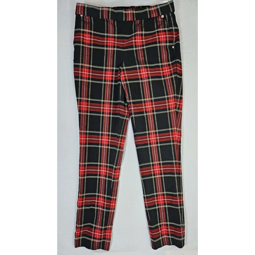 Anne Klein Pants Women's Size Medium Red Black Tartan Plaid Stretch M